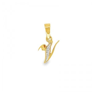 9 Carat Yellow Gold Diamond Initial Pendant ( V )