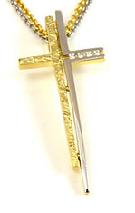 9Ct Yellow Gold/White Gold Cross Pendant With 0.04Ct Diamonds