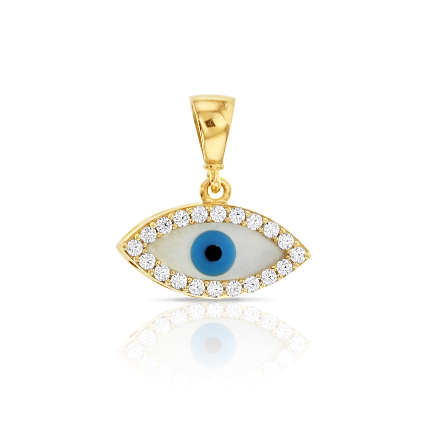 9 Carat Yellow Gold Ccubic Zirconia Mop Evil Eye Pendant