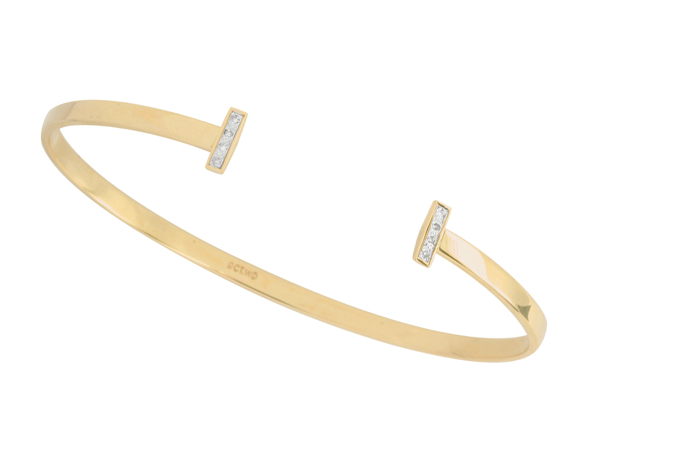 9Ct Yellow Gold Diamond Cuff Bangle