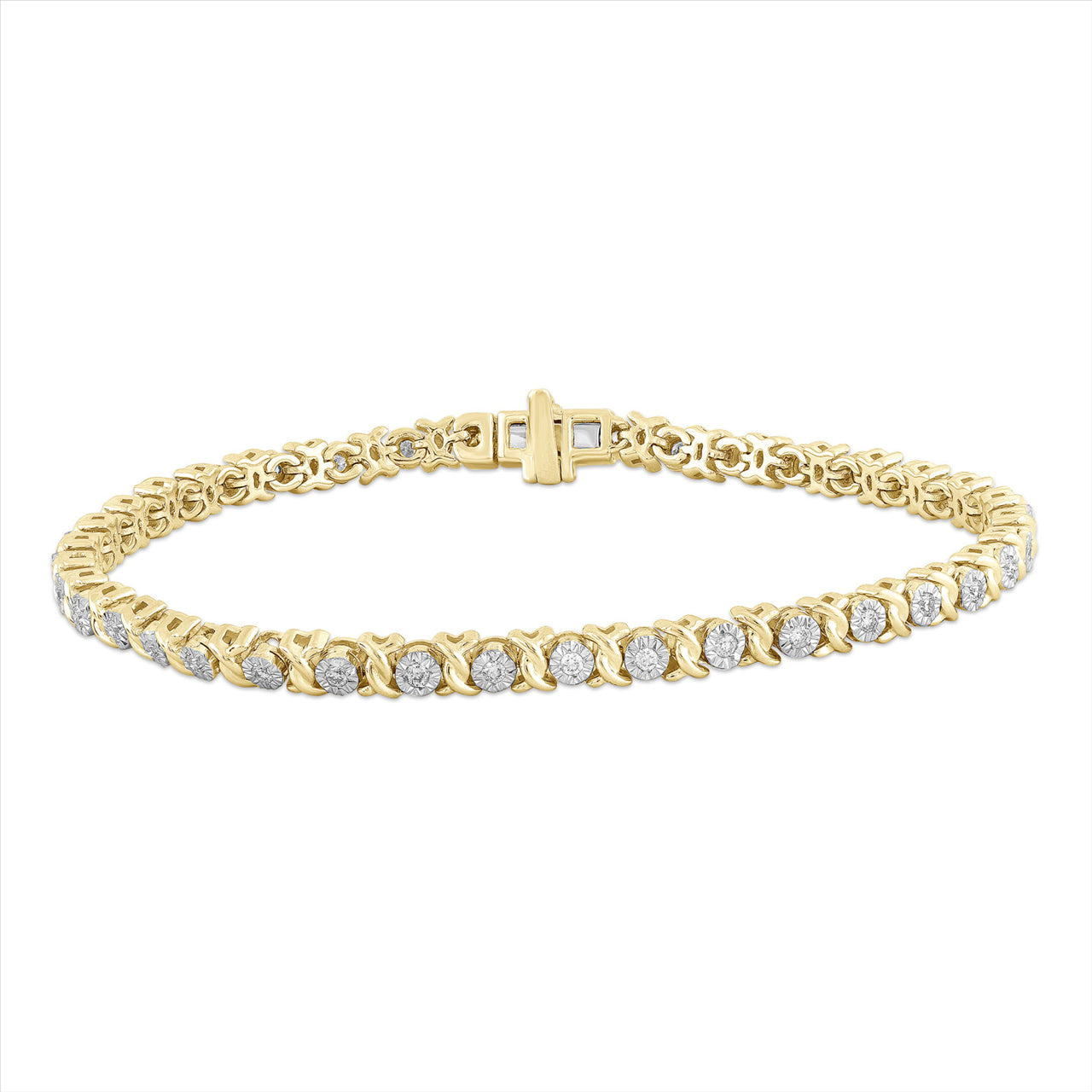 9K Yelolw Gold 0.50Ct Hi I1 Dia Tennis Bracelet 18.5Cm