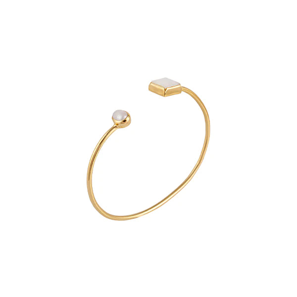 Bianc Driftwood Gold Plated Fresh Water Pearl & Mother Of Pearl Bangle
