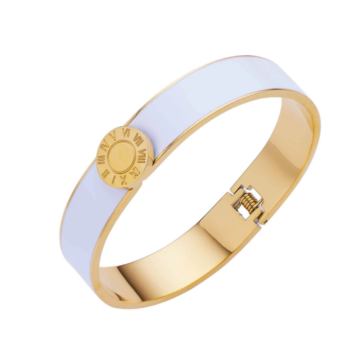 Gold Plated Stainless Steel White Enamel Bangle