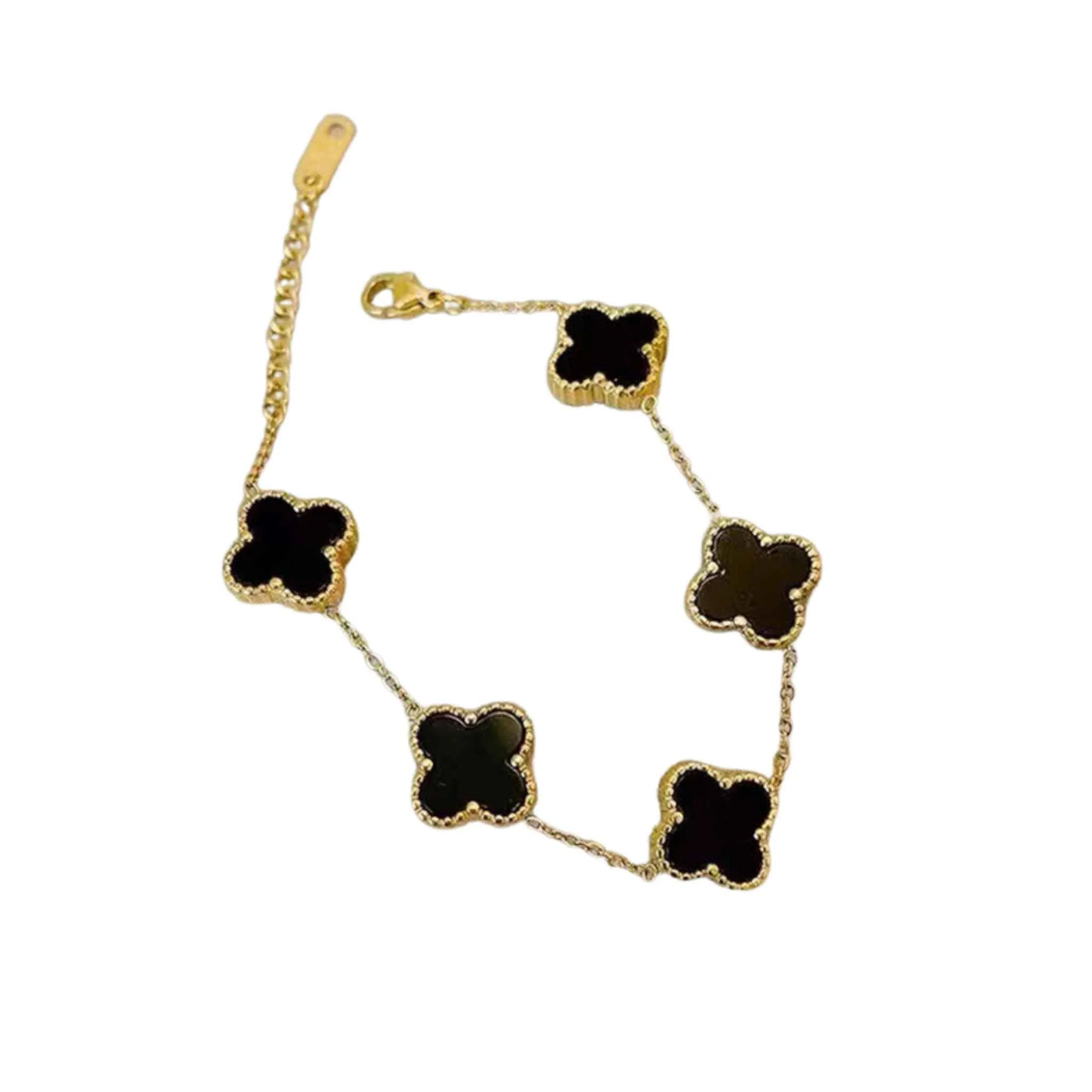 Gold Plated Stainless Steel Black Clover Bracelet