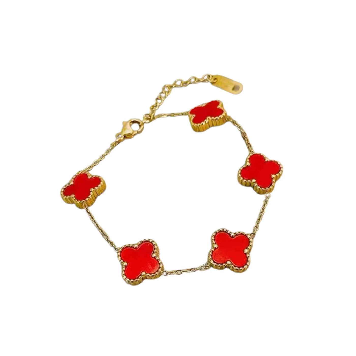 Gold Plated Stainless Steel Red Clover Bracelet
