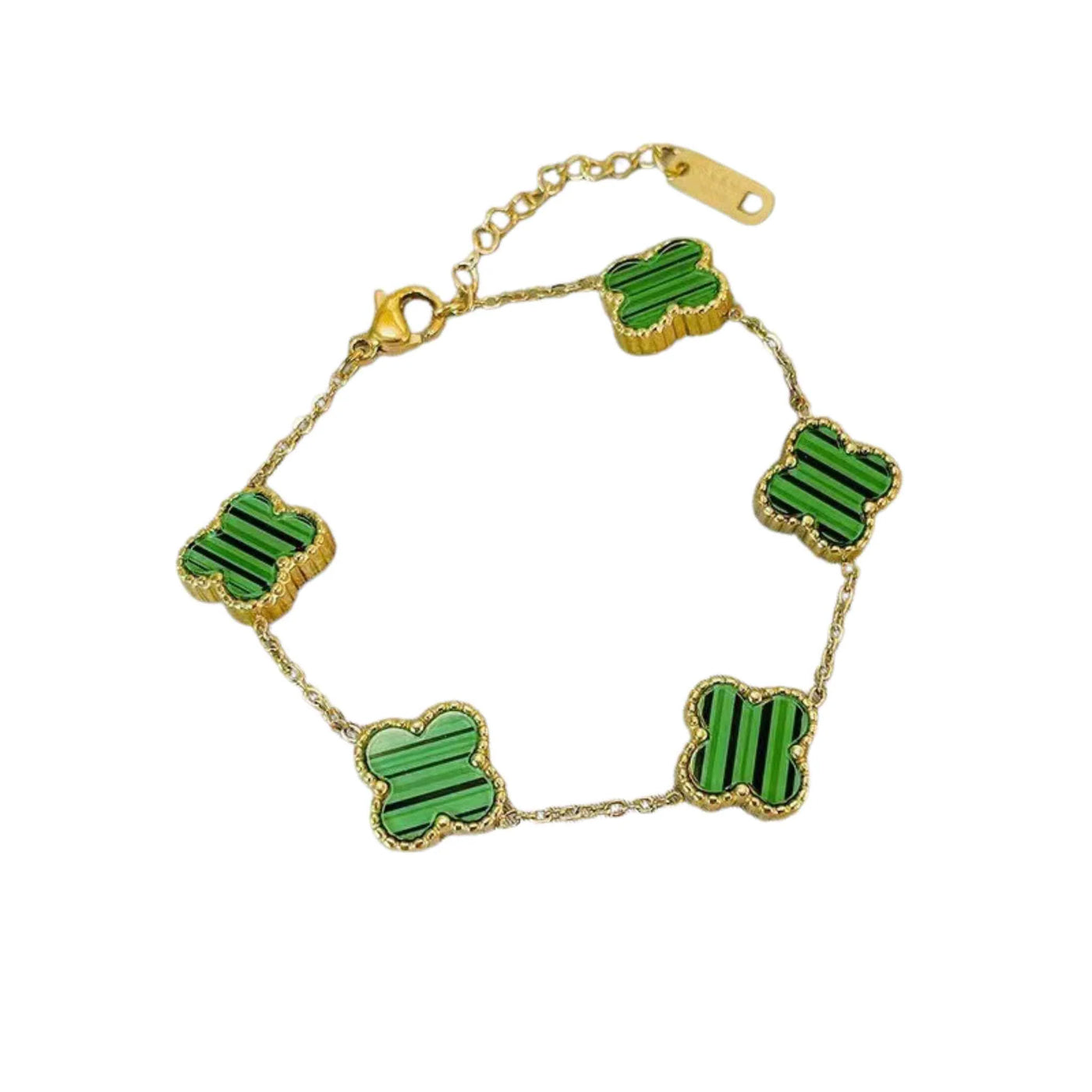 Gold Plated Stainless Steel Green Clover Bracelet
