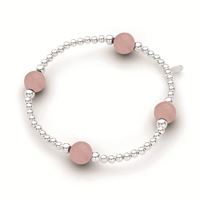 Sterling Silver Elastic Ball Bracelet With Rose Quartz