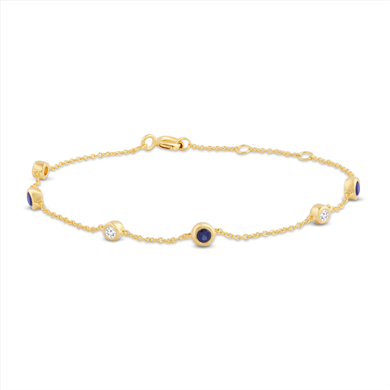 9Ct Yellow Gold 0.10Ct Hi I1 Diamond & Sapphire Bracelet 18.5Cm Xmas23 0701