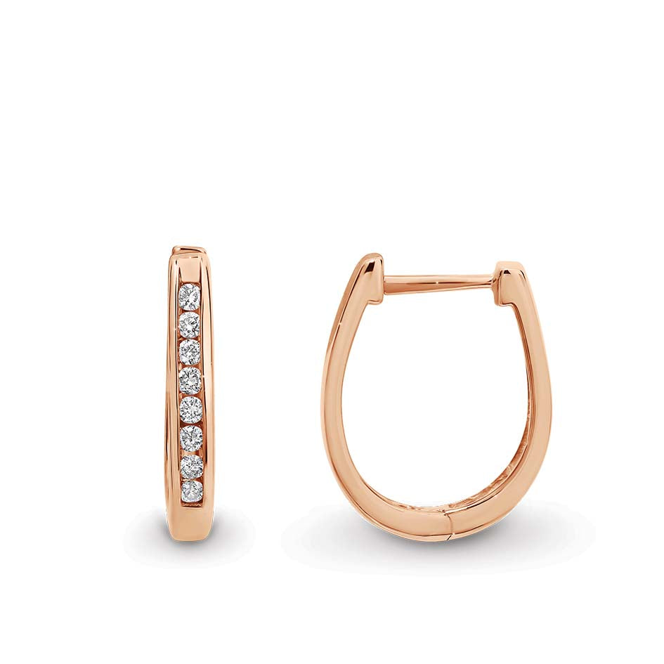 9Kt Rose Gold U Shaped Channel Set Huggie Tdw=.25Ct