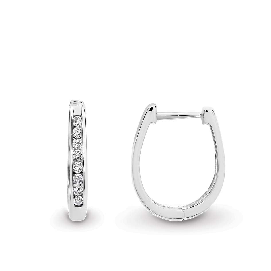 9Kt White Gold U Shaped Channel Set Huggie Tdw=.25Ct