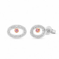 9K Wg/Rg Earring Dia 2=.02Ct Pink B Bezel 24=.048Ct Pink D App. Bead Halo Stud