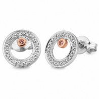 9K Two Tone Dia 2=.02Ct Pink B Bezel 26=.052Ct Pink D App. Bead Halo Studs