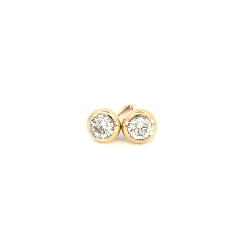 18Ct Yellow Gold Diamond Bezel Set Studs J/Si Tdw 0.06Ct