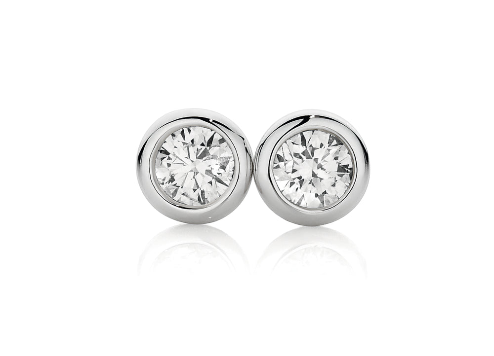 18Ct White Gold Diamond Bezel Set Studs J/Si Tdw .06Ct