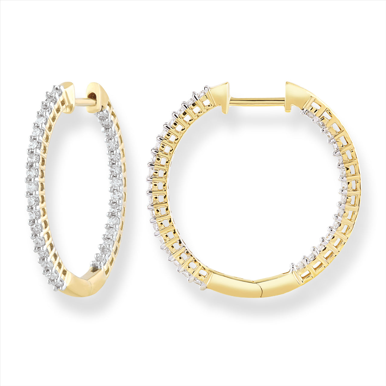 9Ct Yellow Gold 0.25Ct In Out Diamond Hoops