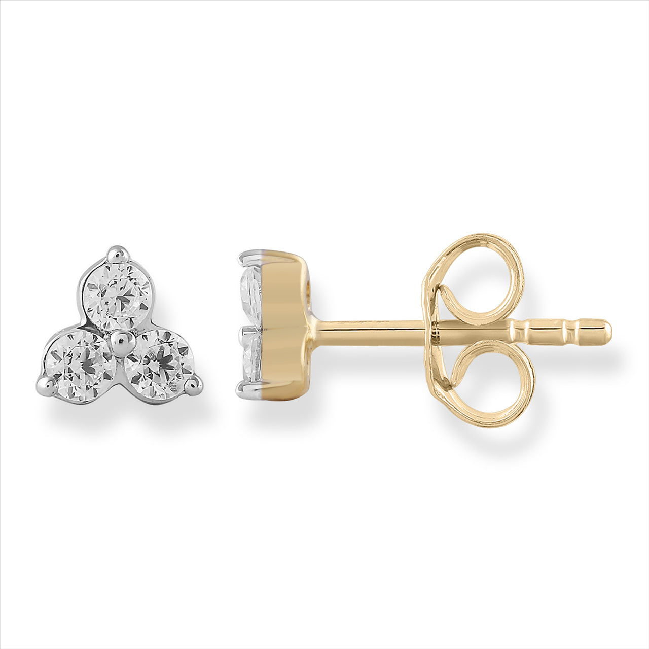 9Ct Yellow Gold Three Diamond Stud Earrings Xmas23 0612