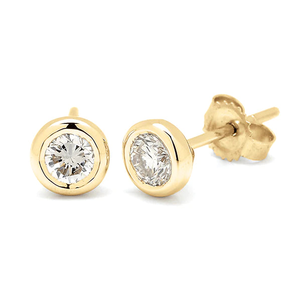 18Ct Yellow Gold Bezel Set Diamond Studs 0.40Ct J/Si