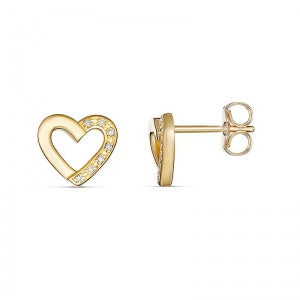 9Ct Yellow Gold Diamond Heart Stud Earrings