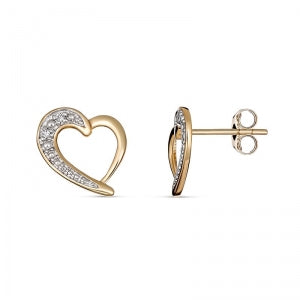 9Ct Yellow Gold Diamond Heart Stud Earrings