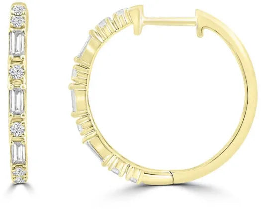 18Ct Yellow Gold 0.45Ct F Vs2 Bag/Rnd Lgd Hoop Diamond Earrings