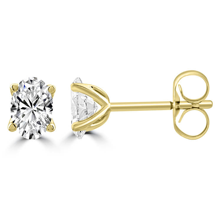 18Ct Yellow Gold 1.00Ct F Vs2 Oval Lab Grown Diamond Stud Earrings