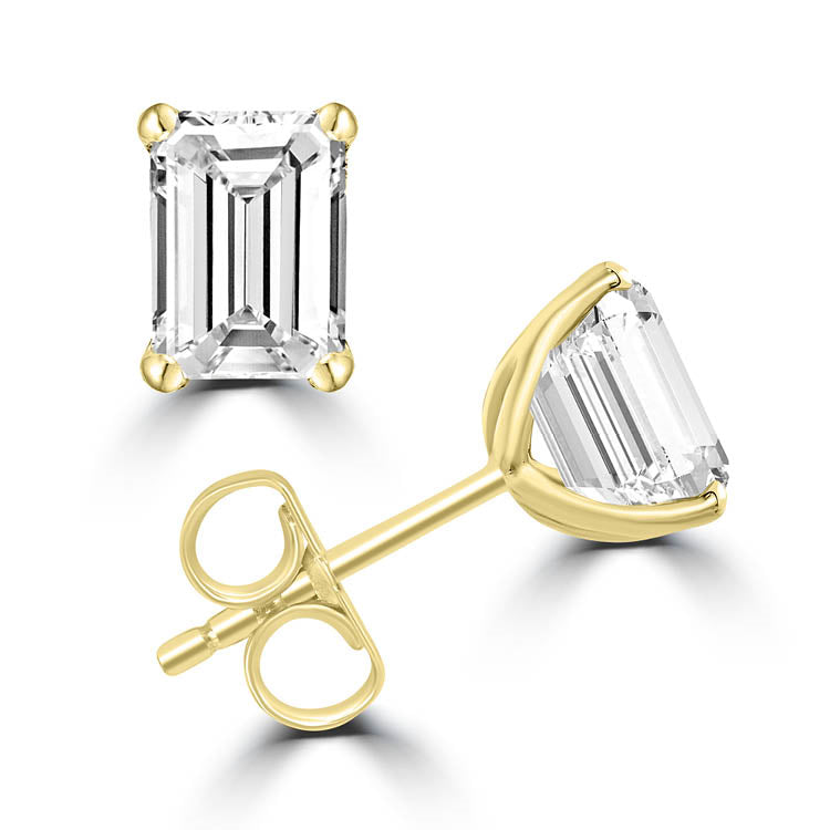 18Ct Yellow Gold 1.00Ct F Vs2 Emerald Cut Lab Grown Diamond Studs