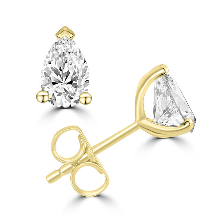 18Ct Yellow Gold F Vs2 Pear Shaped Lab Grown Diamond Stud Earrings