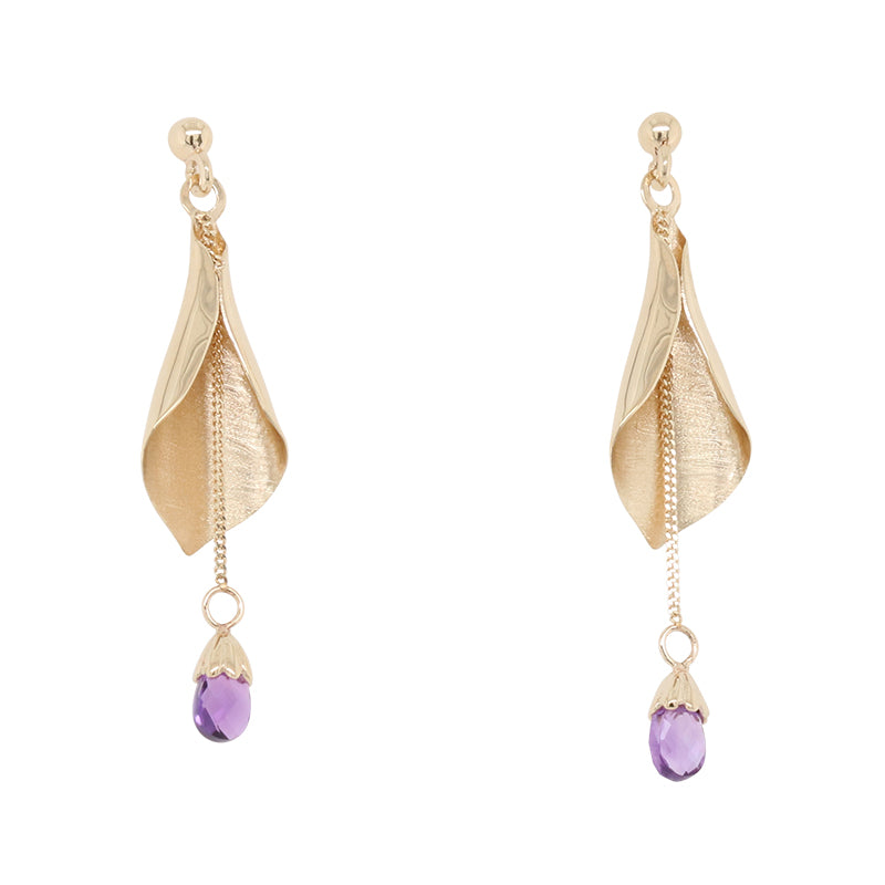 9Carat Yellow Gold Amethyst Tulip Drop Studs