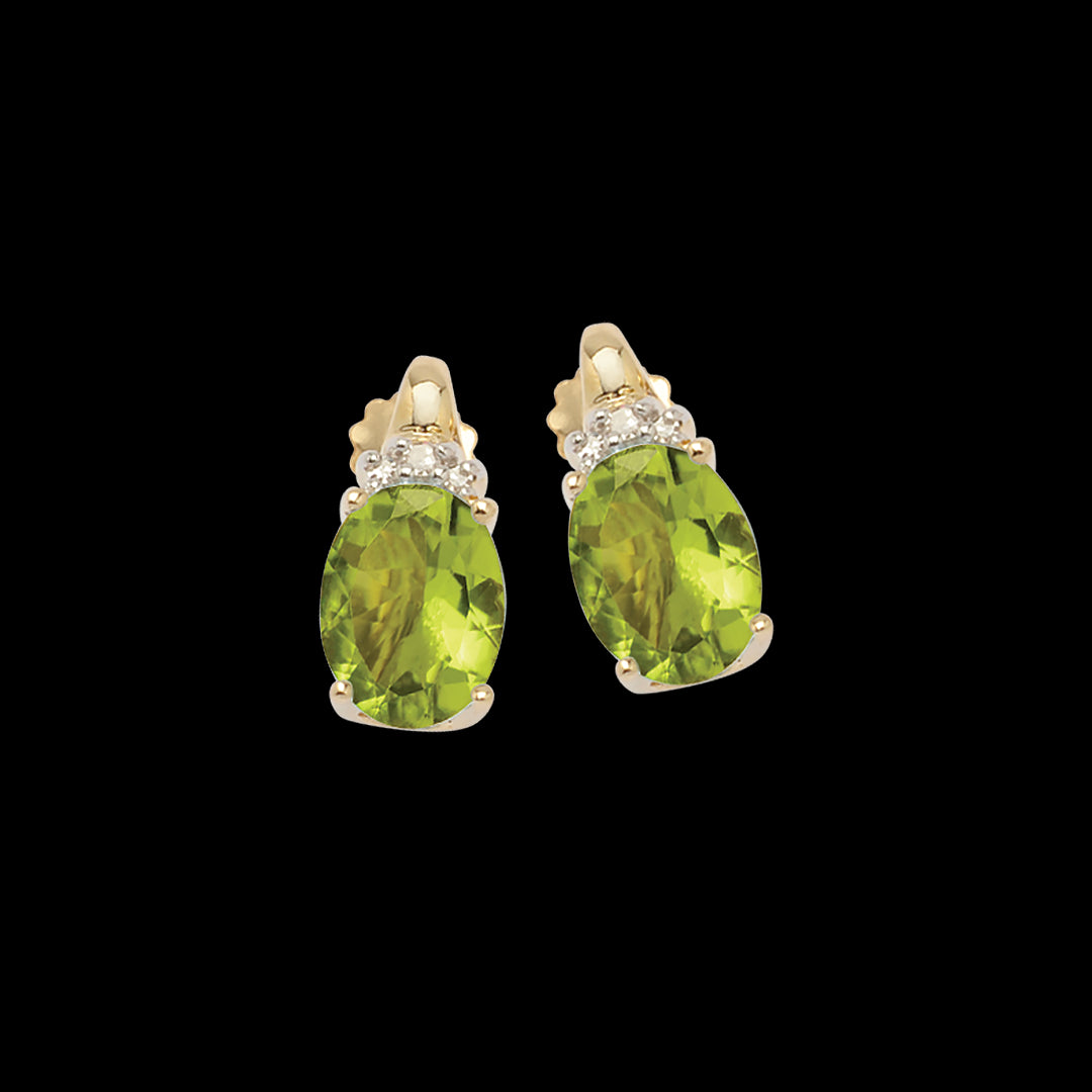 9 Carat Yellow Gold Peridot And Diamonds Earrings