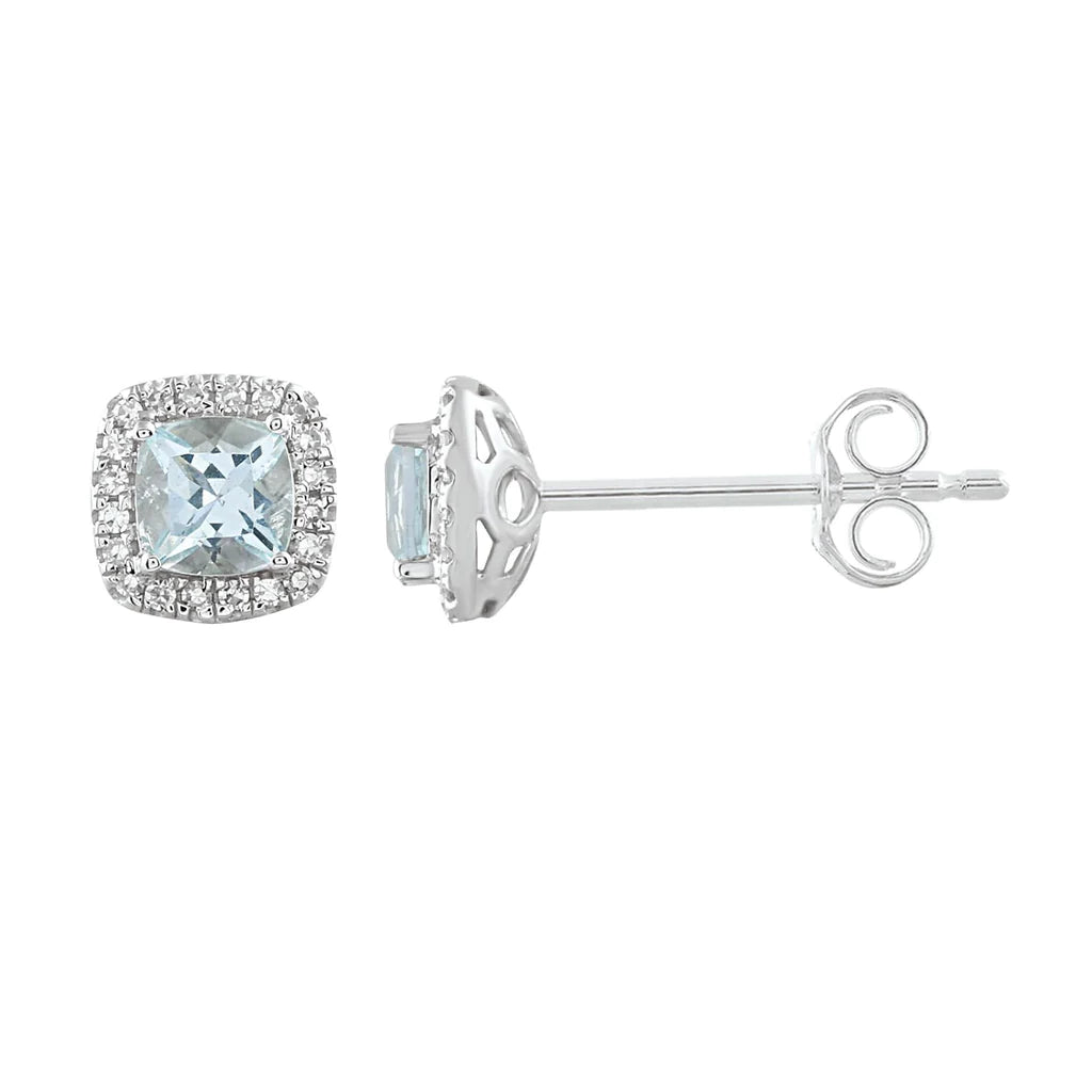 9Ct White Gold 0.09Ct Hi I1 Dia Aquamarine Stud Earrings
