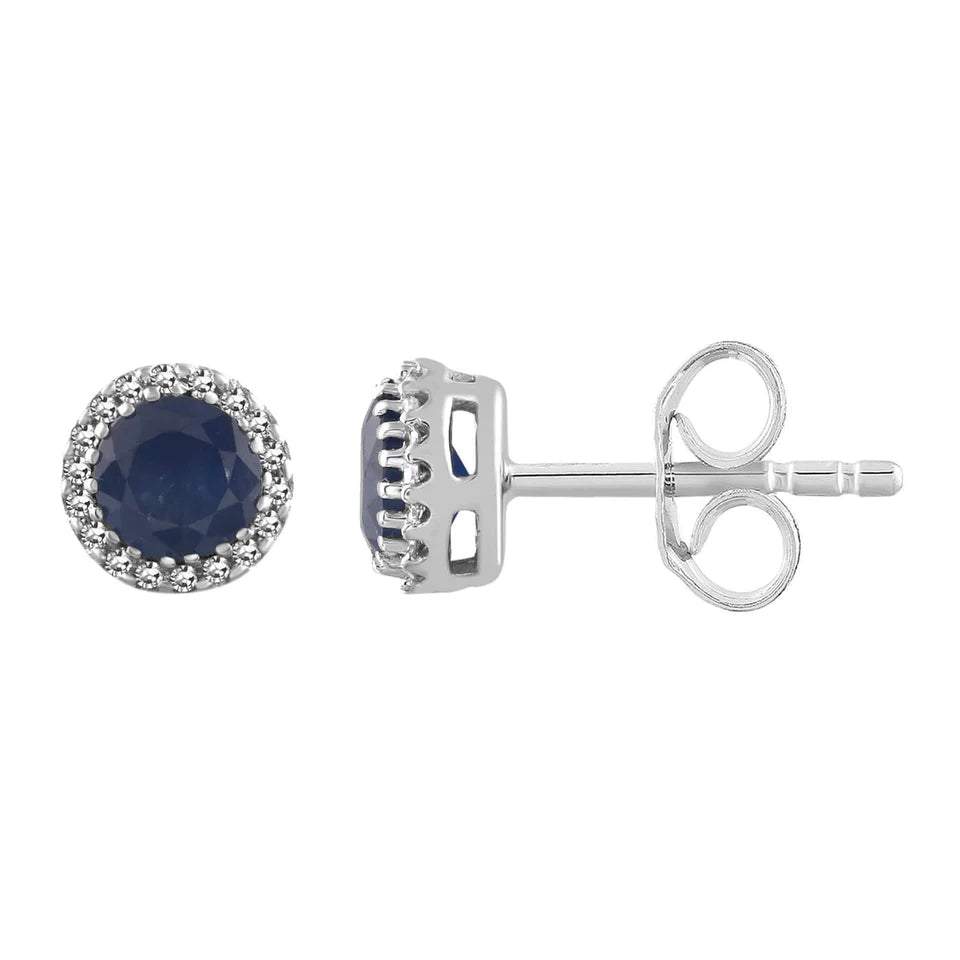 9Ct White Gold 0.05Ct Hi I1 Diamond Sapphire Stud Earrings