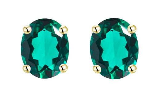 9Ct Yellow Gold Created Emerald Earrings (May )