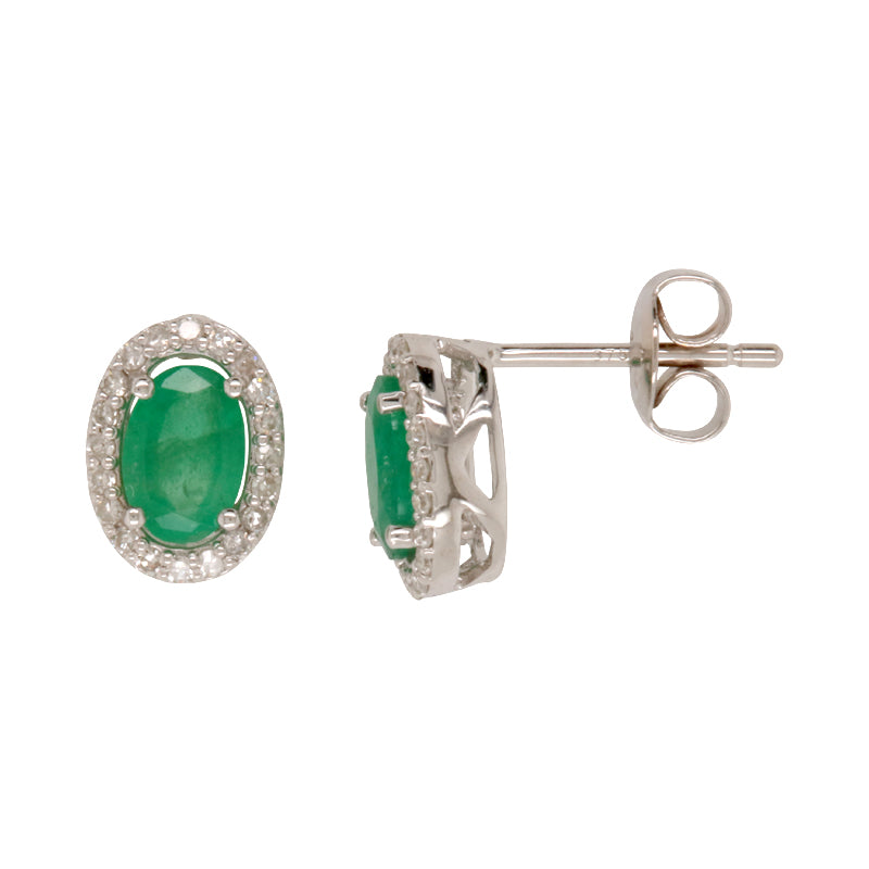 9Ct White Gold Emerald&Diamonds Studs