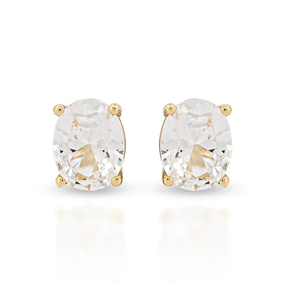 Gold Plated Silver Lab Grown Clear Sapphire Studs