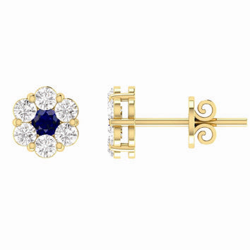 9Ct Yellow Gold Sapphire &Diamonds Stud Earrings