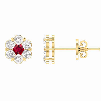 9Ct Yellow Gold Rubies &Diamonds Stud Earrings