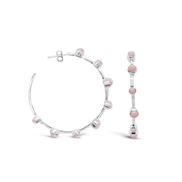 Sterling Silver Pink Opal Hoop Stud Earrings