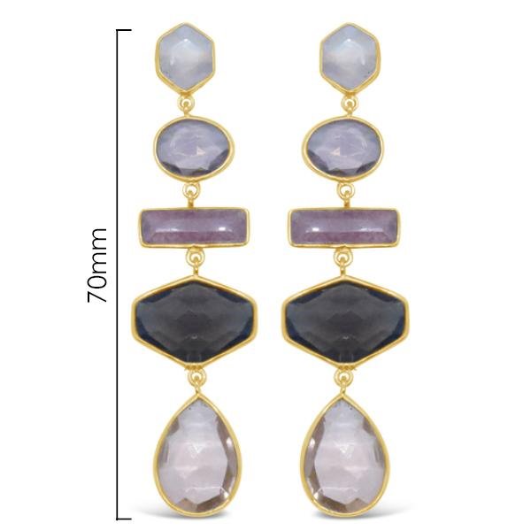 Sterling Silver Multi Colour Stones Drop Earrings