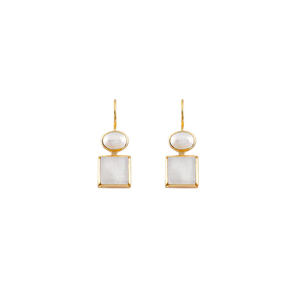 Bianc Driftwood Gold Plated Fresh Water Pearl &Mother Of Pearl Hook Earrings