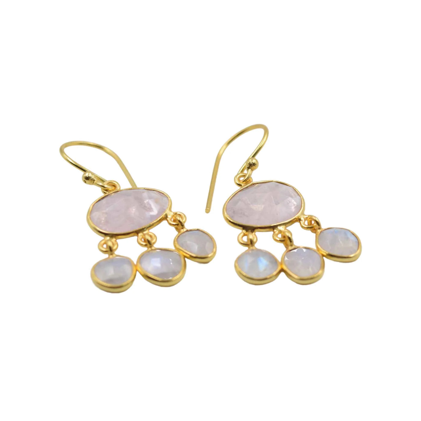Gold Plated Rose Quartz &Moonstone Hooks