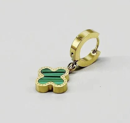 Gold Plated Stainless Steel Green Morrocan Clover Huggies