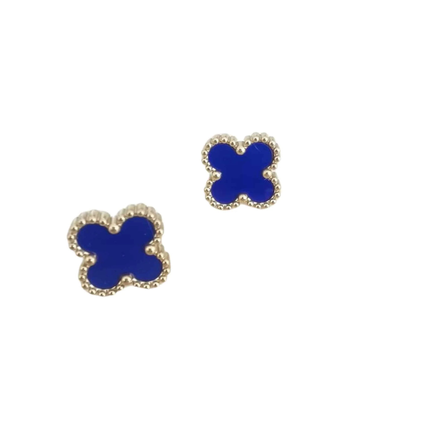 Gold Plated Stainless Steel Blue Clover Studs