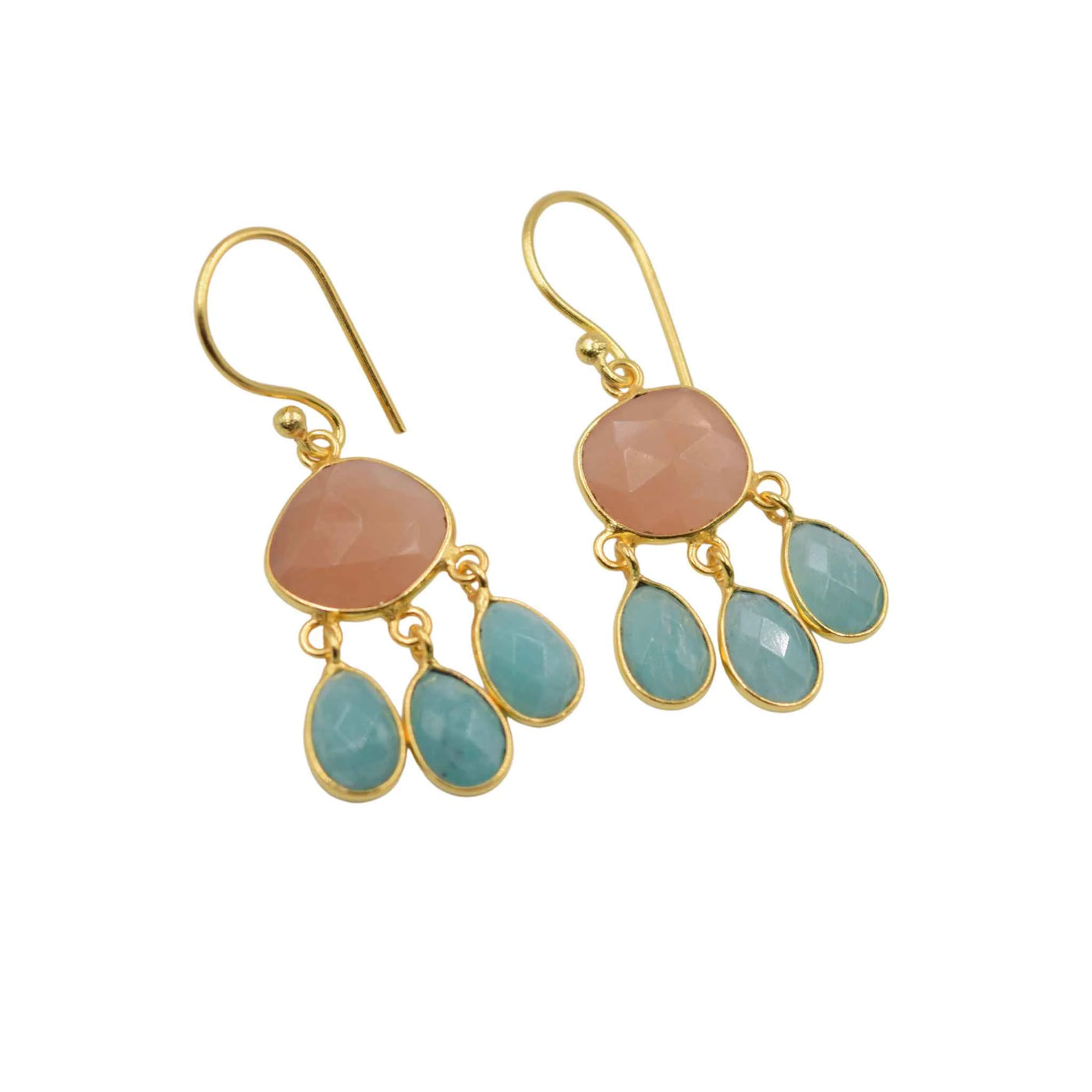 Gold Plated Rose Quartz & Amazonite Hooks