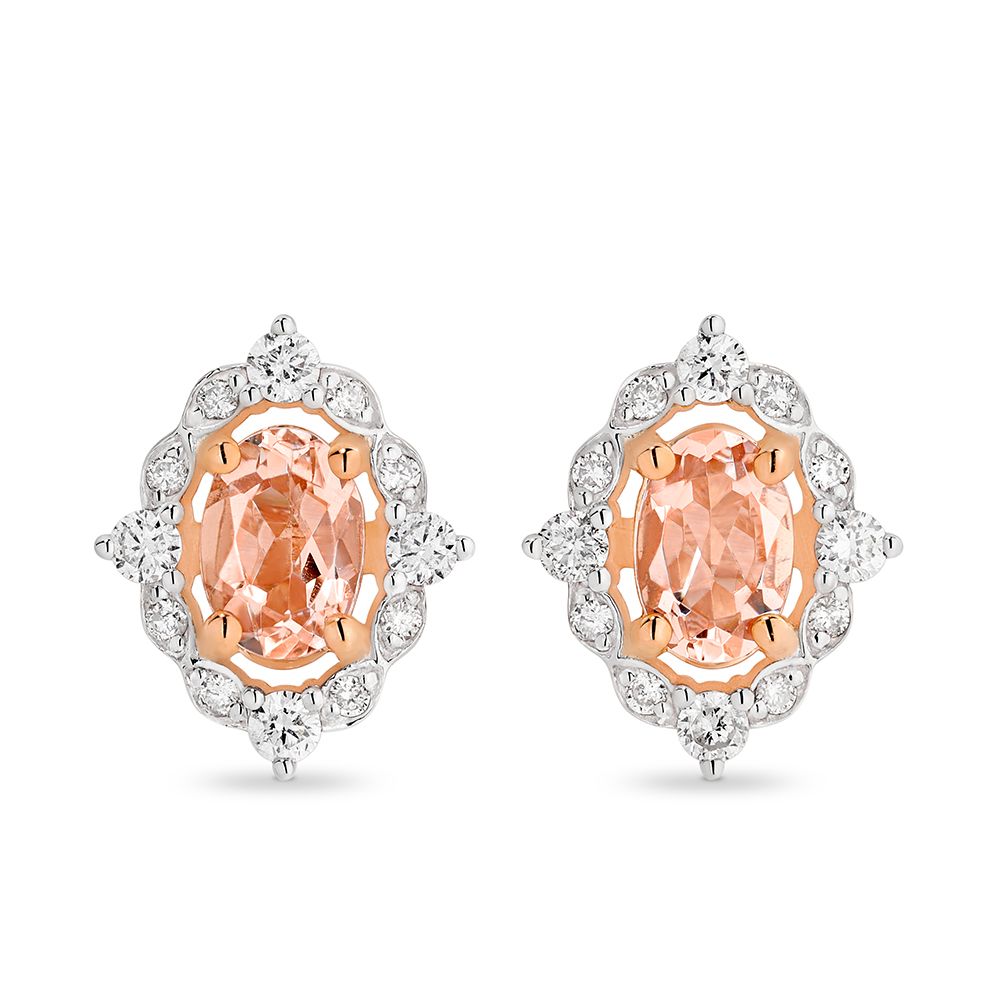 9Ct Rose Gold Diamond & Morganite Stud Earrings Xmas23 0201
