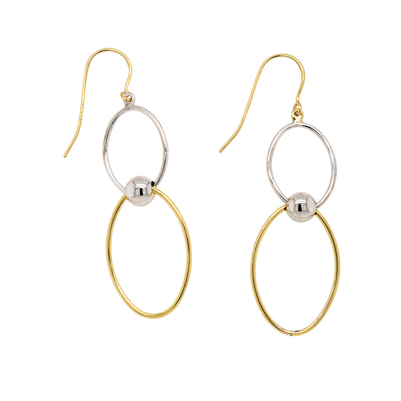 9Ct Yellow Gold & Silver Double Oval Hook Earrings