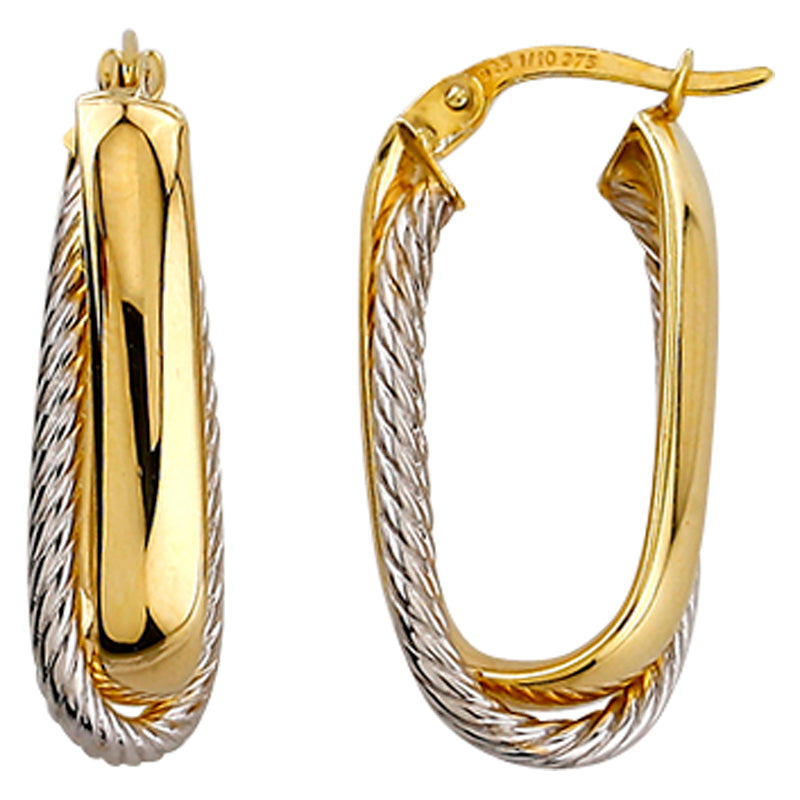 9Carat Two Tone Silver Bonded Hoop Earrings
