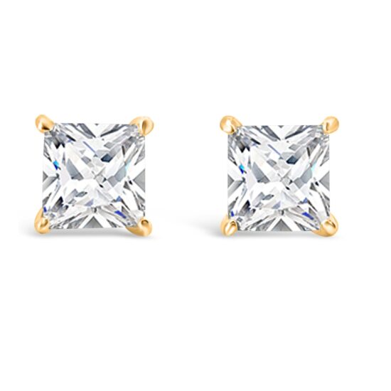 9Carat Yellow Gold Evergem 5Mm Princess Cut Swaroski Cz Studs