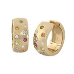 Osjag 9Ct Yellow Gold Huggies Earrinings With Multi Colours Precious Stones