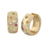 Osjag 9Ct Yellow Gold Huggies Earrinings With Multi Colours Precious Stones