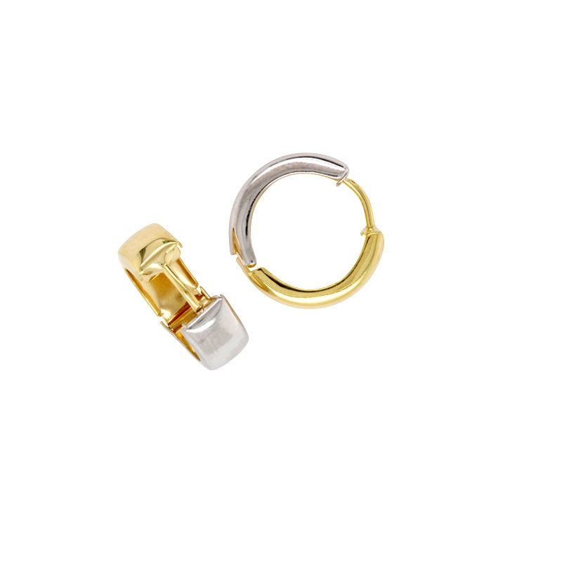 9k Yellow And White Gold Silver Bonded Half & Half Huggies